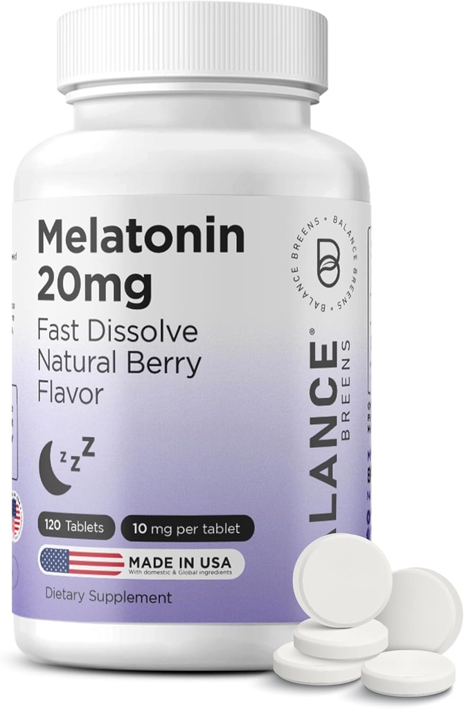 Balancebreens Melatonin 20mg Fast Dissolve Tablets - High Potency, Fast Acting, Natural Sleep Support – Sleep Aids for Adults – Non-Groggy, Drug-Free Formula – 120 Sleeping Pills