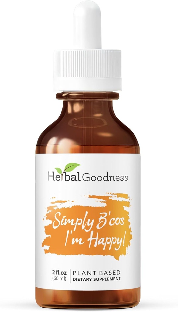 Herbal Goodness Simply B'cos I'm Happy! Mood & Stress Support Supplements for Men & Women | Mixed with Ashwagandha Organic, Graviola, St. John's Wort 2oz