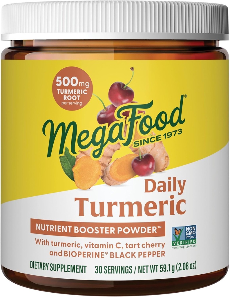 MegaFood Daily Turmeric Nutrient Booster Powder - Turmeric Supplement -με Black Pepper Extract, Ταρτ Cherry & Vitamin C - Vegan - Made Without 9 Food Allergens - 2,08 Oz (30 Servings)