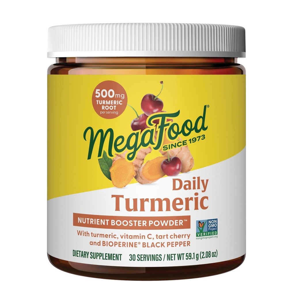 MegaFood Daily Turmeric Powder - Nutrient Booster - Turmeric Supplement with Black Pepper Extract, Vitamin C, Tart Cherry & Holy Basil Leaf, Vegan, Non-GMO, 2.08 Oz (30 Servings)