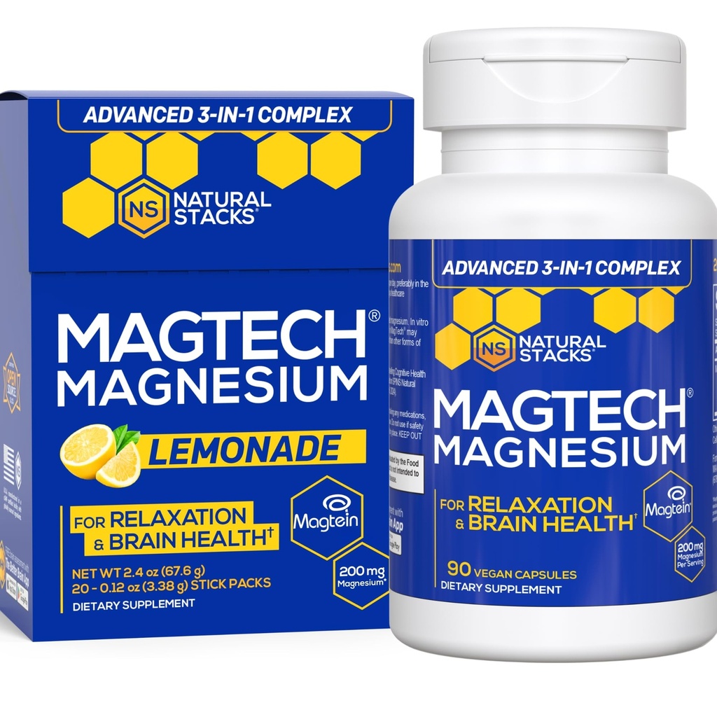 ΦΥΣΙΚΕΣ ΣΤΑΧΥΡΕΣ Μαγνήσιο κάψουλες MagTech + Magtech Drink Mix Bundle - Υποστηρίζει την χαλάρωση & την υγεία του εγκεφάλου* - 50 Σύνολο εξυπηρετήσεων