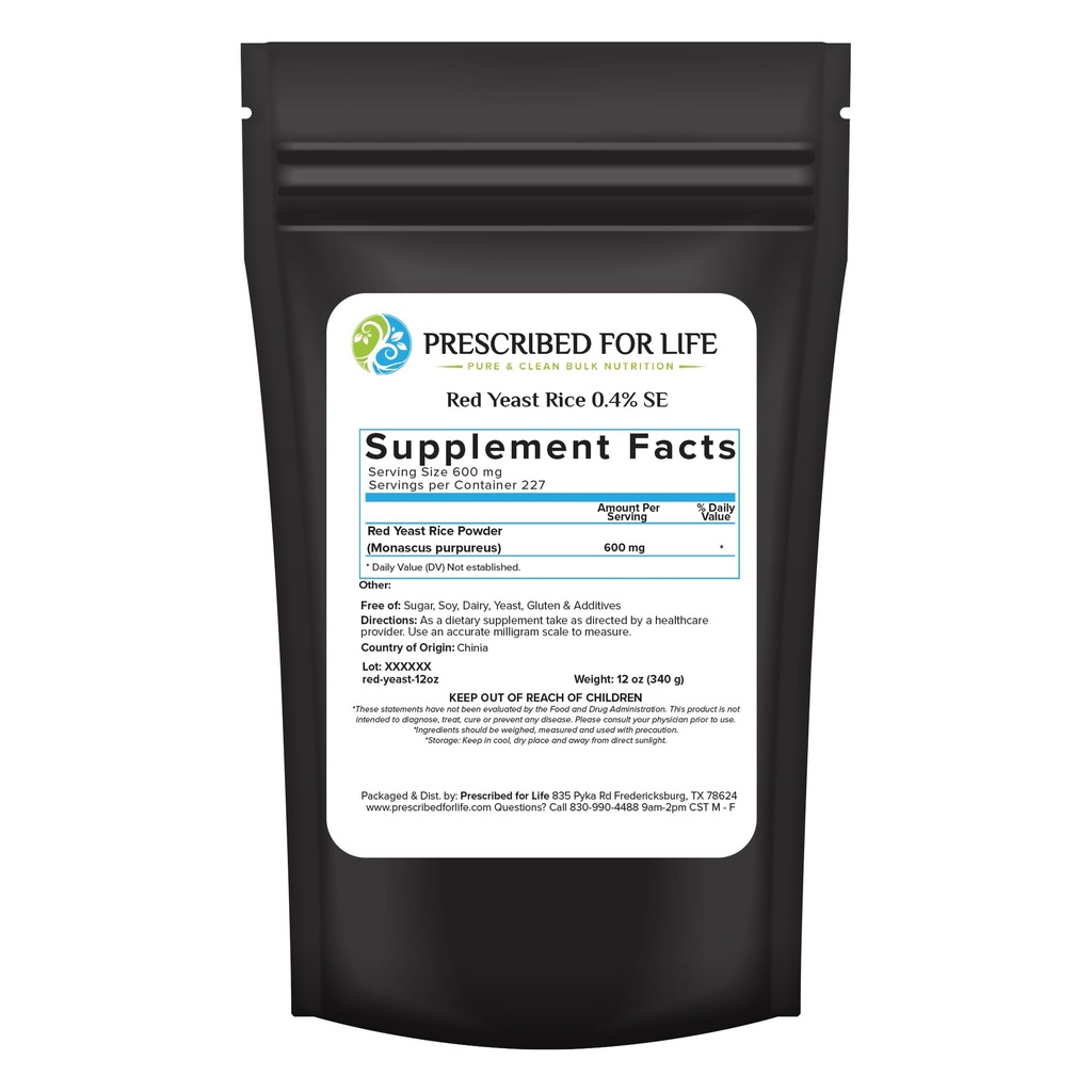 Συνταγογραφημένο για τη ζωή Red Yeast Rice Powder, Red Yeast Rice Supplement to support Health, Vegan, Gluten Free, Non GMO, Monascus purpureus (12oz / 340g)