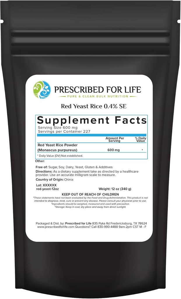 Prescribed For Life Red Yeast Rice Powder, Red Yeast Rice Supplement to Support Health, Vegan, Gluten Free, Non GMO, Monascus purpureus (12oz / 340g)