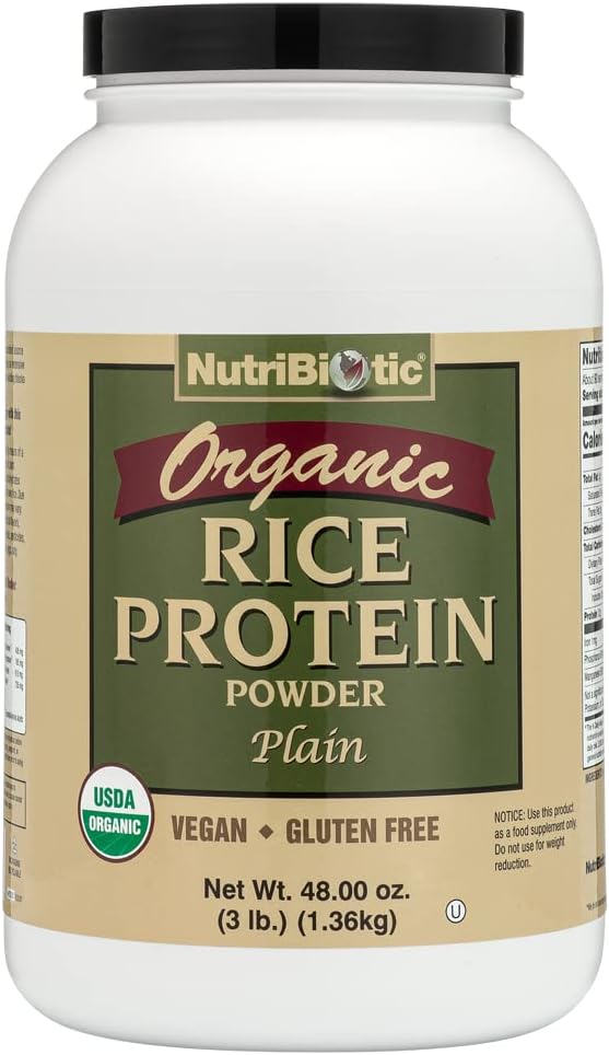 NutriBiotic Certified Organic Rice Protein Plain, 3 Pound | Low Carbohydrate Vegan Protein Powder | Raw, Certified Kosher & Keto Friendly | Made Without Chemicals, GMOs & Gluten | Easy to Digest