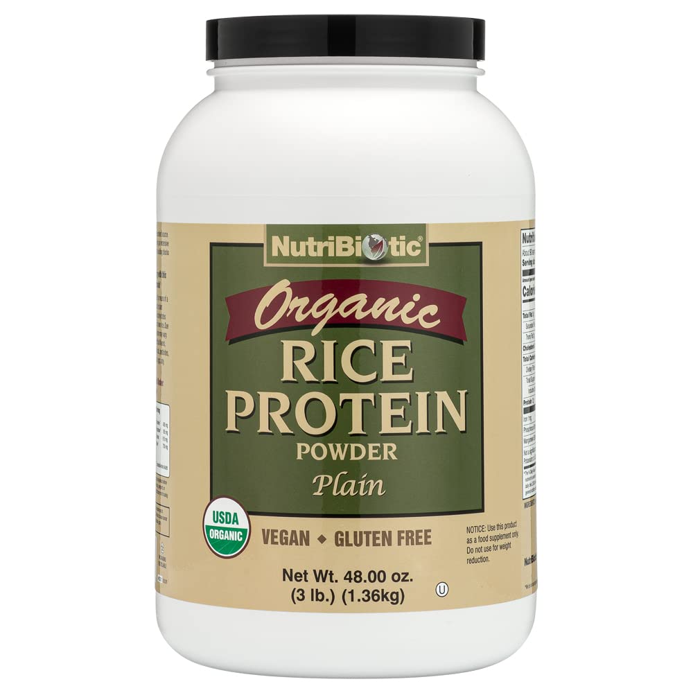 Nutribiotic Certified Organic Rice Protein Plain, 3 Λίρες χαμηλή υδατάνθρακες Vegan Protein Powder 
