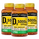 MASON ΦΥΣΙΚΗ Βιταμίνη D3 125 mcg (5000 IU) - Υποστηρίζει τη συνολική υγεία, ενισχύει τα οστά και τους μύες, από ιχθυέλαιο, 50 Softgels (πακέτο των 3)