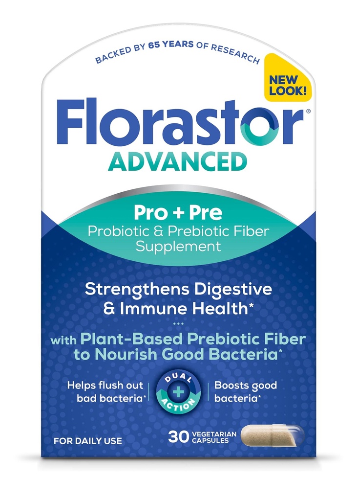 Florastor Select Pro+Pre Daily Probiotic and Prebiotic Supplement for Women and Men, Ενισχύει τα καλά βακτήρια, Saccharomyces Boulardii CNCM I-745 (30 κάψουλες) (Pack of 1)