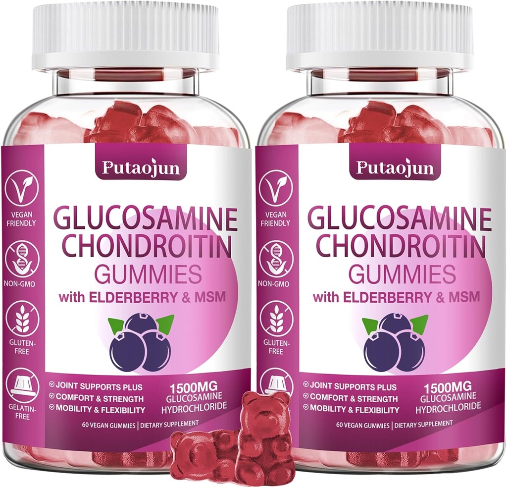 Glucosamine Chondroitin Supplements with MSM & Elderberry | Glucosamine Chondroitin Gummy for Adults & Women Men | Glucosamine chondroitin Gummies Extra Strength | Joint Supplement | 2 Pack