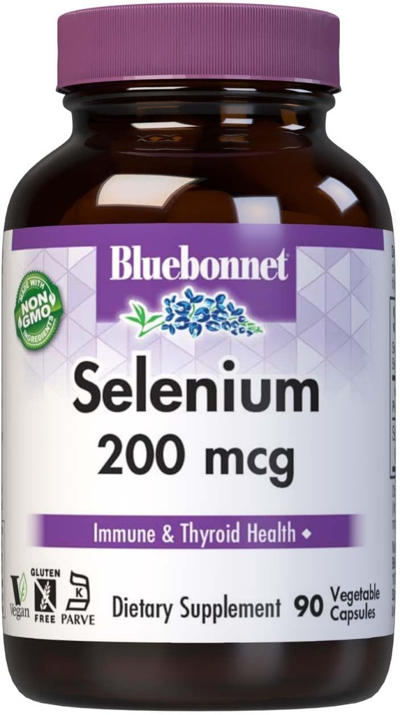 Bluebonnet Selenium 200mcg Κάψουλες (L-σεληνομεθειονίνη) - Ισχυρή Αντιοξειδωτική Υποστήριξη - Amino Acid Complex Σελήνιο συμπλήρωμα για γυναίκες & άνδρες - Vegan, μη-GMO, Χωρίς γλουτένη - 90 κάψουλες λαχανικών