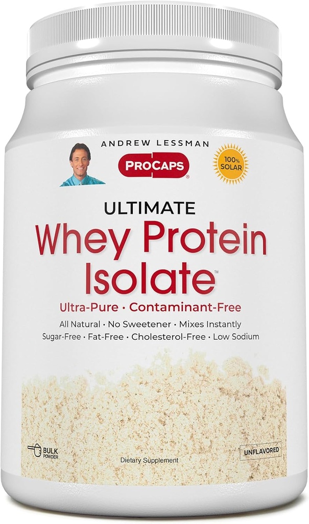 ANDREW LESSMAN Ultimate Whey Protein Isolate 60 Servings - Supports Workout Recovery and Lean Muscle Non-GMO, No Added Flavors, Fat-Free, Sugar and Sweetener-Free, Certified Kosher. No Additives
