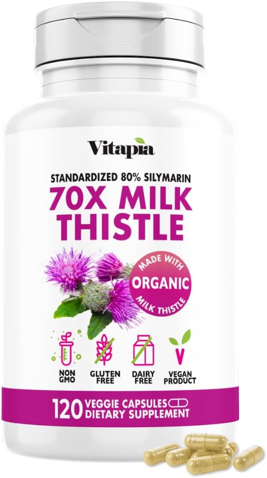 Vitapia Organic Milk Thistle Extract 70:1 συμπλήρωμα - Liver Cleanse Detox & Repair, Liver Health Support, Antioxidants - 120 Vegan Κάψουλες, Μη ΓΤΟ, Χωρίς γλουτένη