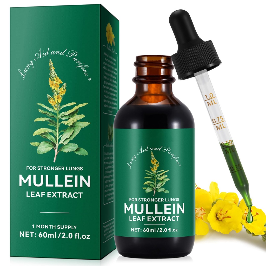 Mullein Drops, Mullein Leaf Extract for Lungs, Mulleins Leaf Drops for Lung Cleanse and Phlegm, Fast Absorpation Ισχυρό εκχύλισμα Mulleins για Ισχυρότερους Πνεύμονες (1)
