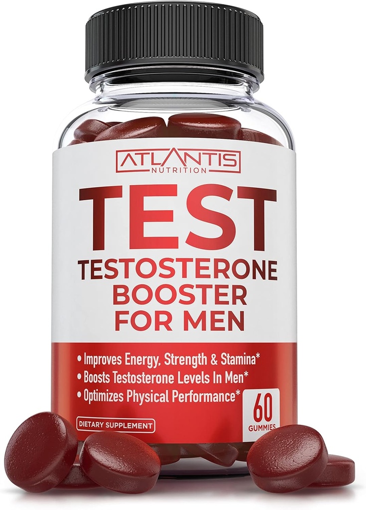 Ατλαντίδα Διατροφική Testosterone Booster για άνδρες Gummies - Ανδρική Ενίσχυση, Ενισχύει την ενέργεια, & Βελτιστοποιεί τη φυσική απόδοση Formated w/Tribulus, Horny Goat Weed, Saw Palmetto, Maca Root - 60 Gummies
