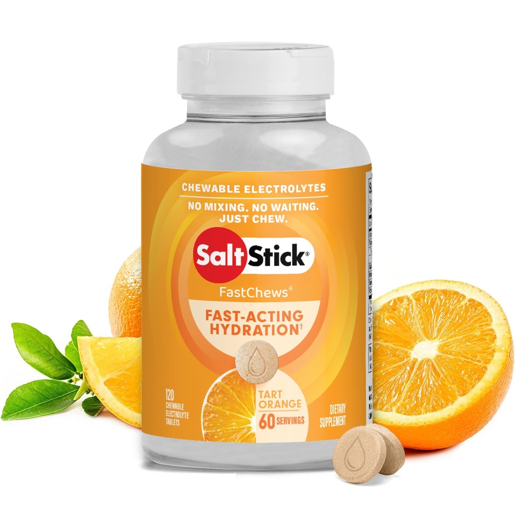 SaltStick Electrolyte FastChews - 120 Count Orange Flavor - Μασώμενα Ηλεκτρολυτικά Δισκία για Ενυδάτωση, Αλάτι Tabs, Αφυδάτωση