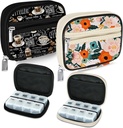 Serfeymi Weekly Travel Pill Organizer Pill Case for Purse with Removable 7 Day Pill Box, Fashionable Travel Medicine Organizer Pill Container for Medicine, Vitamin, Συμπλήρωμα - Black 02 + Bloom 01