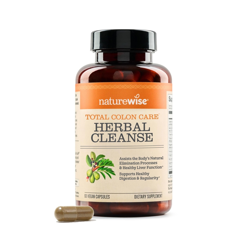 Naturewise Total Colon Care Herbal Cleanse - Με Προβιοτικά, Βοτανικά, & Αντιοξειδωτικά - για Κανονική Κίνηση του Μπόουελ, Διέγερση, Υγεία των Ούλων - Vegan, Χωρίς Γλουτένη, Μη ΓΤΟ - 60 Κάψουλες[2-Month Supply]