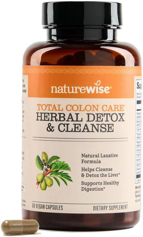 Naturewise Total Colon Care Herbal Cleanse - Με Προβιοτικά, Βοτανικά, & Αντιοξειδωτικά - για Κανονική Κίνηση του Μπόουελ, Διέγερση, Υγεία των Ούρων - Vegan, Χωρίς Γλουτένη, Μη ΓΤΟ - 60 Κάψουλες[2-Month Supply]