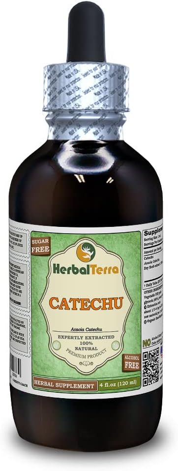 Catechu (Acacia Catechu) Glycerite, Dried Herb Alcohol-Free Liquid Extract (Brand Name: HerbalTerra, Proudly Made in USA) 4 fl.oz (120 ml)