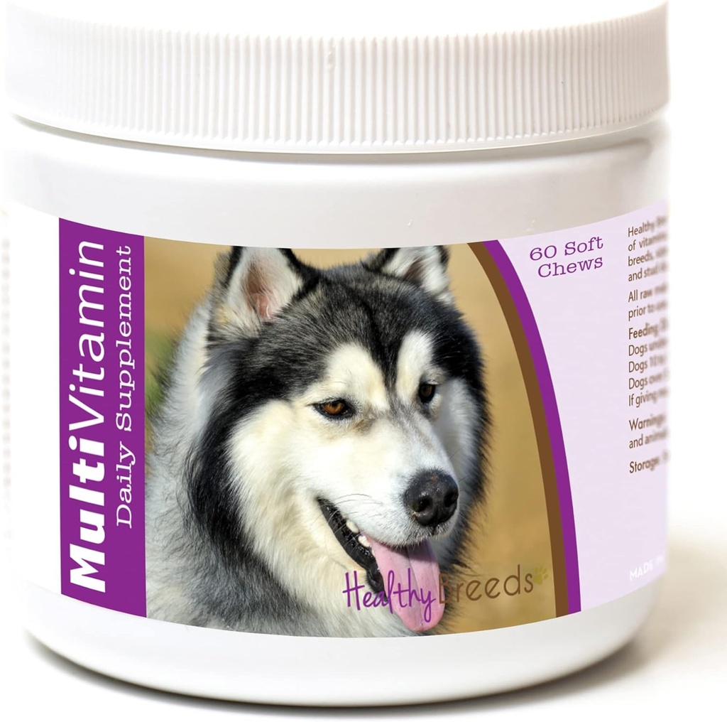 Healthy Breeds Siberian Husky Multivitamin for Dogs - Vet Recommended Daily Supplement - Bacon Flavored - 60 Soft Chews