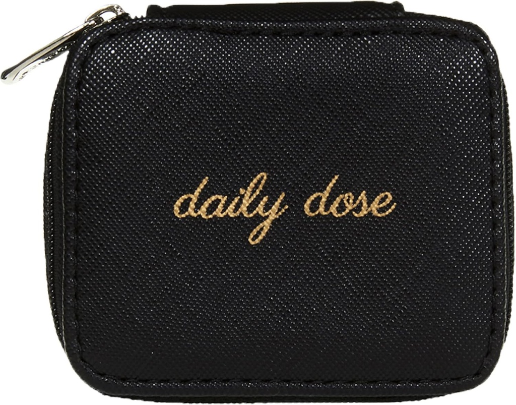 Miamica Zippered “Daily Dose” Χάπια περίπτωση με 8-Day Απομακρυσμένη Plastic Medicine Organizer, Μαύρο, 3.5” L x 2,75” W x 1,25” H – Κρατήστε τις βιταμίνες και τα χάπια σας οργανωμένες – Compact και κομψό κουτί χάπι