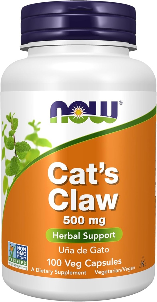 NOW Foods Συμπληρώματα, Cat's Claw 500 mg, Μη ΓΤΟ Πρόγραμμα Επαληθευμένο, Βοτανικό Συμπλήρωμα, 100 Veg Κάψουλες