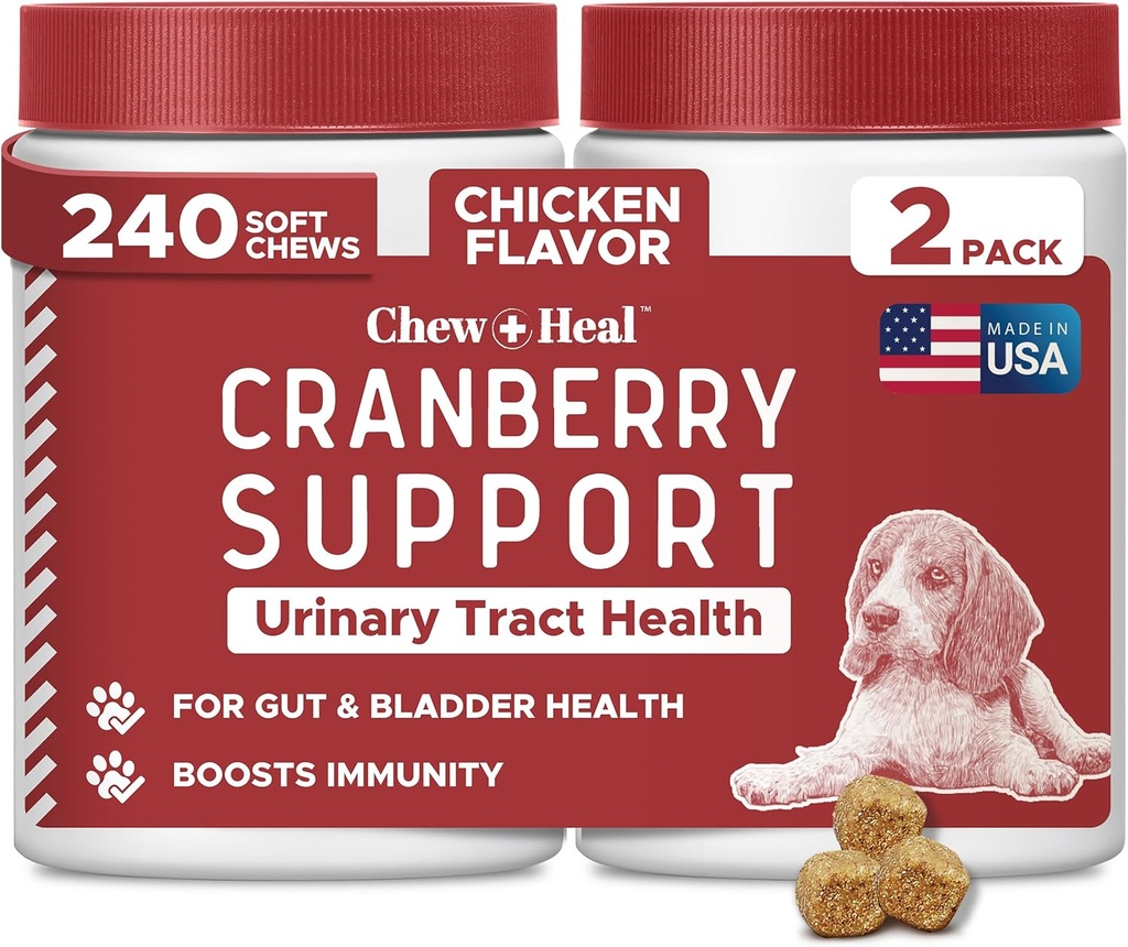 Συμπλήρωμα Cranberry για τη θεραπεία του σκύλου UTI για τα σκυλιά, 240 μαλακά μάσημα - Φυσικό ουροποιητικό Ελκυστική Μόλυνση Υποστήριξη και υγιής έλεγχος της ουροδόχου κύστης – Φτιαγμένο με εχινάκεια και βιταμίνη C (2 συσκευασίες των 120)