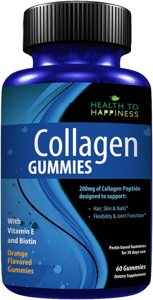 Collagen Gummies - Orange Flavor | Hair Growth, Skin Care, Strong Nails, Joint & Flexibility Support | 60 Count