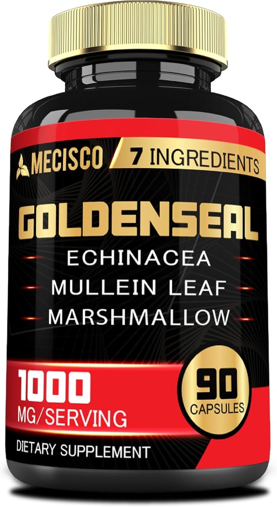 Goldenseal Root Capsule με Echinacea, Mullein Leaf, Plantain & More - 90 κάψουλες Veggie - 7in1 Υποστηρίζει ανοσοποιητικό σύστημα, Digestive Υγεία, ομαλή αναπνοή, και διαχείριση του σώματος