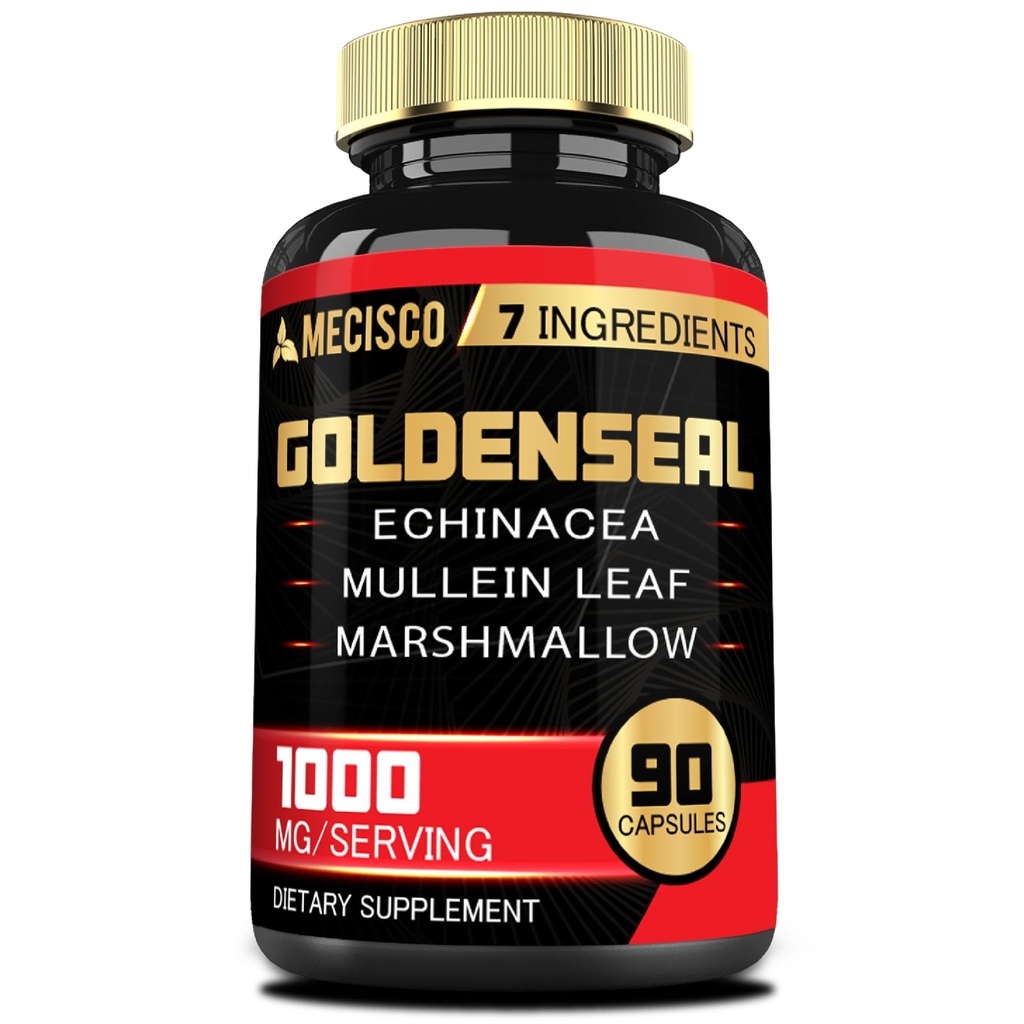 Goldenseal Root Capsule με Echinacea, Mullein Leaf, Plantain & More - 90 κάψουλες Veggie - 7in1 Υποστηρίζει ανοσοποιητικό σύστημα, Digestive Υγεία, ομαλή αναπνοή, και διαχείριση του σώματος