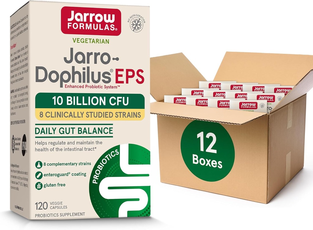 Jarrow Formulas Jarro-Dophilus EPS Probiotics 10 Δισεκατομμύρια CFU για ενδοεντερική Φυλλαδική Υποστήριξη, Probiotic συμπλήρωμα για την Υγεία των Ούρων για γυναίκες και άνδρες, 120 κάψουλες Veggie, Μέχρι 60 ημέρες προσφοράς, Συσκευασία των 12