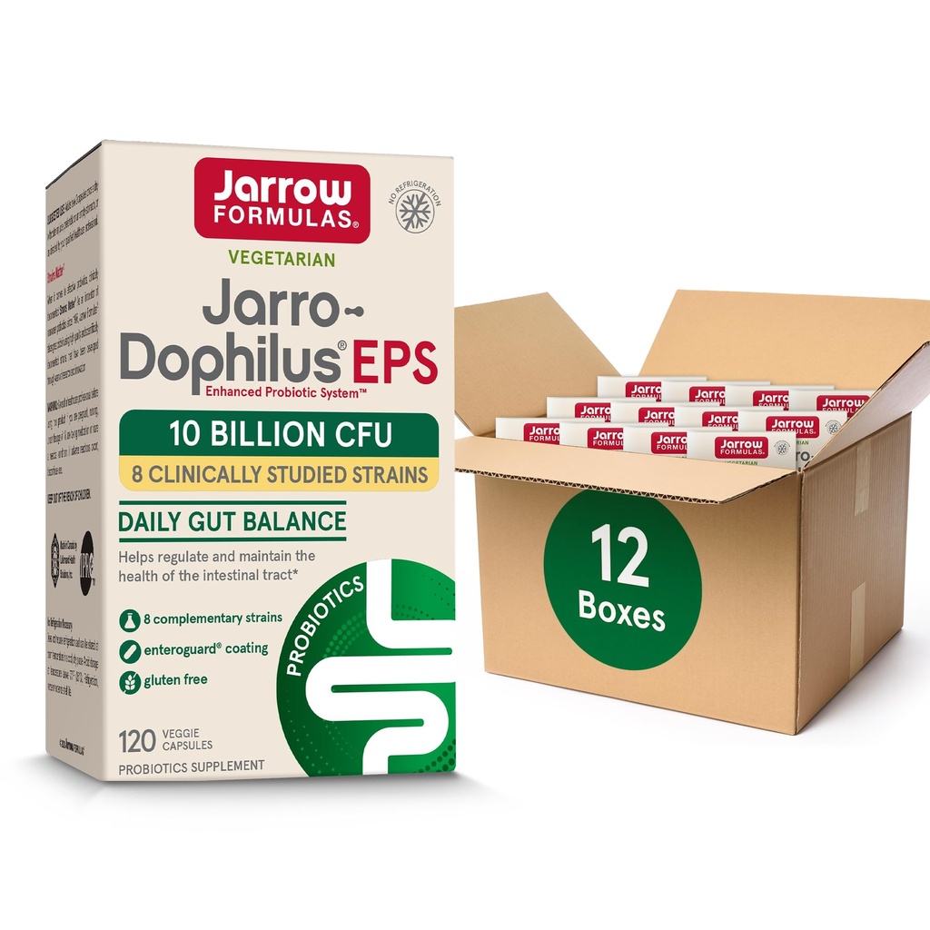 Jarrow Formulas Jarro-Dophilus EPS Probiotics 10 Δισεκατομμύρια CFU για ενδοεντερική Φυλλαδική Υποστήριξη, Probiotic συμπλήρωμα για την Υγεία των Ούρων για γυναίκες και άνδρες, 120 κάψουλες Veggie, Μέχρι 60 ημέρες προσφοράς, Συσκευασία των 12
