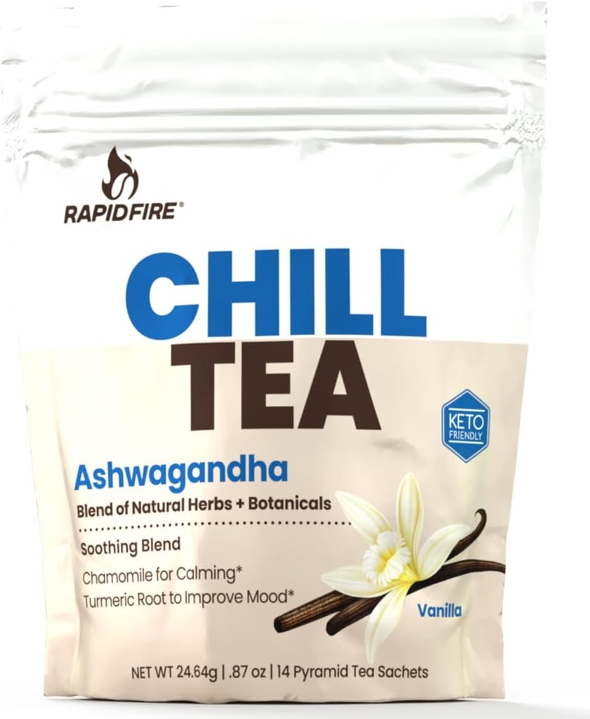 Chill Tea, Καταπραϋντικό Blend, Προάγει την χαλάρωση, με Ashwagandha, Χαμομήλι, Κουρκουμάς, Άγχος Ανακουφίζει Τσάι, Καφεΐνη Δωρεάν, 14 Τσάι Τσάι Τσάι Τσάι, 14 Υπηρεσίες