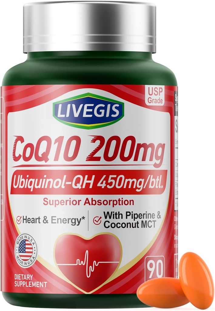 CoQ10 200mg Softgels, Ultra CoQ10 Ubiquinone 200mgΜε λάδι καρύδας MCT, 5X ανώτερη απορρόφηση, συνένζυμο Q10 συμπλήρωμα για την υγεία της καρδιάς & την ενέργεια - 90 κόμητες