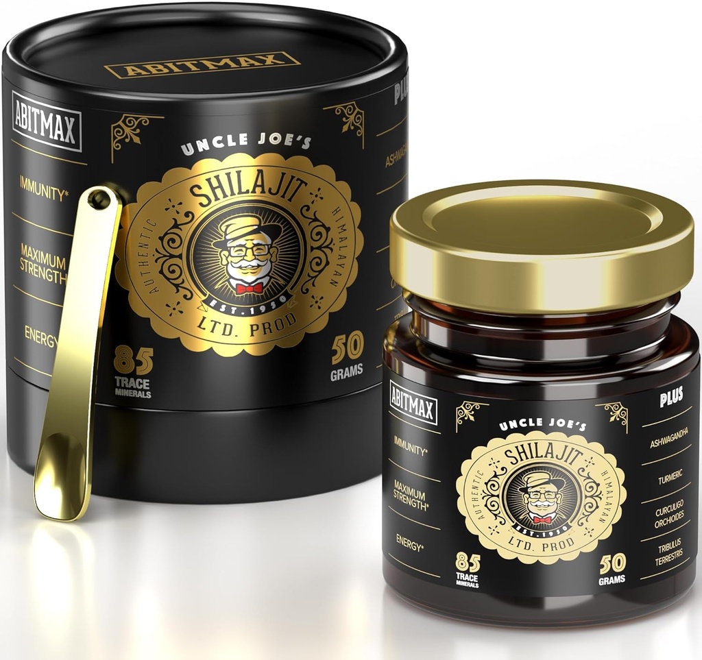 50G Pure Organic Himalayan Shilajit Resin, 800mg High Potency, Golden Grade A, 85+ Trace Minerals & Fulvic Acid, Natural Energy & Immune Booster