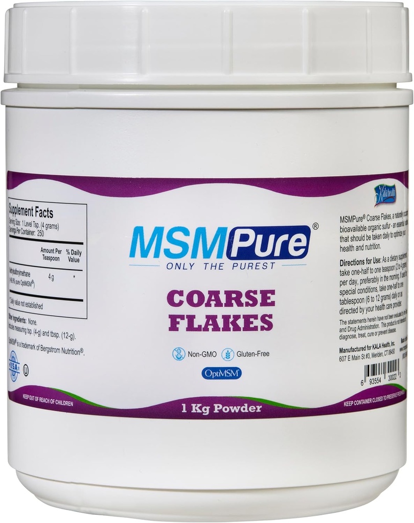 KALA ΥΓΕΙΑ MSMPure Coarse MSM Σκόνη Fleakes – US-Made MSM για κοινή υγεία, εμφάνιση του δέρματος, και Hair & Nail Support – 2,2 lb, Βιολογικό Sulfur