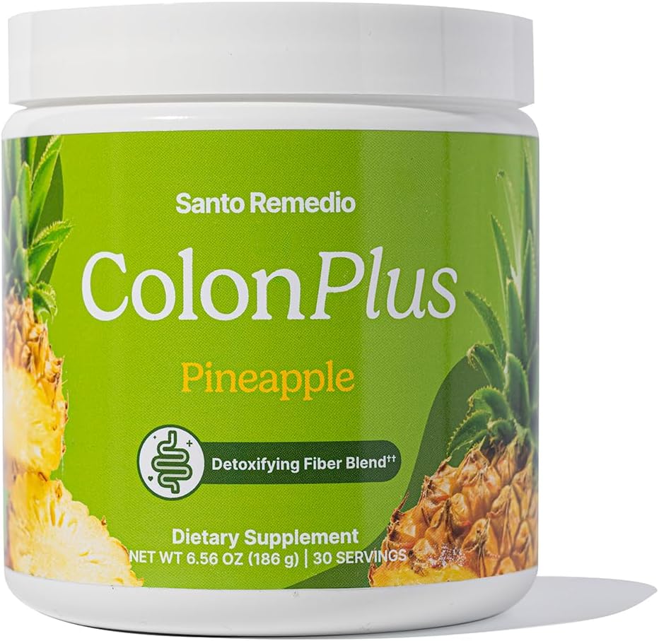 Santo Remedio Colon Plus, Colon Cleanser, Dietary Psyllium Husk Fiber and Probiotics Supplement, 30 Servings, Pineapple Flavor