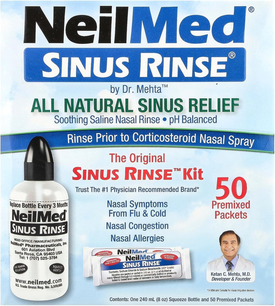NeilMed Sinus Rinse - A Complete Sinus Nasal Rinse Kit, 50 μέτρημα (Pack of 1) Ο κόμης μπορεί να διαφέρει