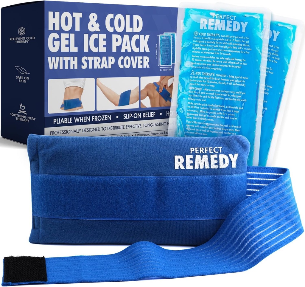 Perfect Remedy 2 Πακέτων Gel παγετώνων για τραυματισμούς με κάλυμμα λουριάς, Ευέλικτο ζεστό κρύο συμπίεσης, Καταπραϋντικό μαλακό παγοκύστη Πακέτα για βοήθεια στις συνθήκες τραυματισμών, Εναλλακτική σε θερμές φιάλες νερού (μπλε, τακτική)