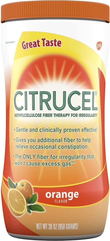 Citrucel - Fiber Therapy for Regularity, Methylcellulose, Orange Flavor - 30 oz, Pack of 4