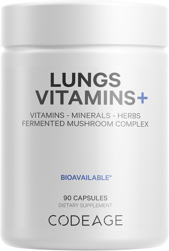 Codeage Lungs Vitamins, A, C, D, E, B6, συμπλήρωμα γαϊδουράγκαθου γάλακτος, ψευδάργυρος & μαγνήσιο, Cordyceps, Reishi, Chaga, Poria, Tylophora, Ginger, Peppermint Leaf Organic Herb Cleanse - Non-GMO - 90 Κάψουλες