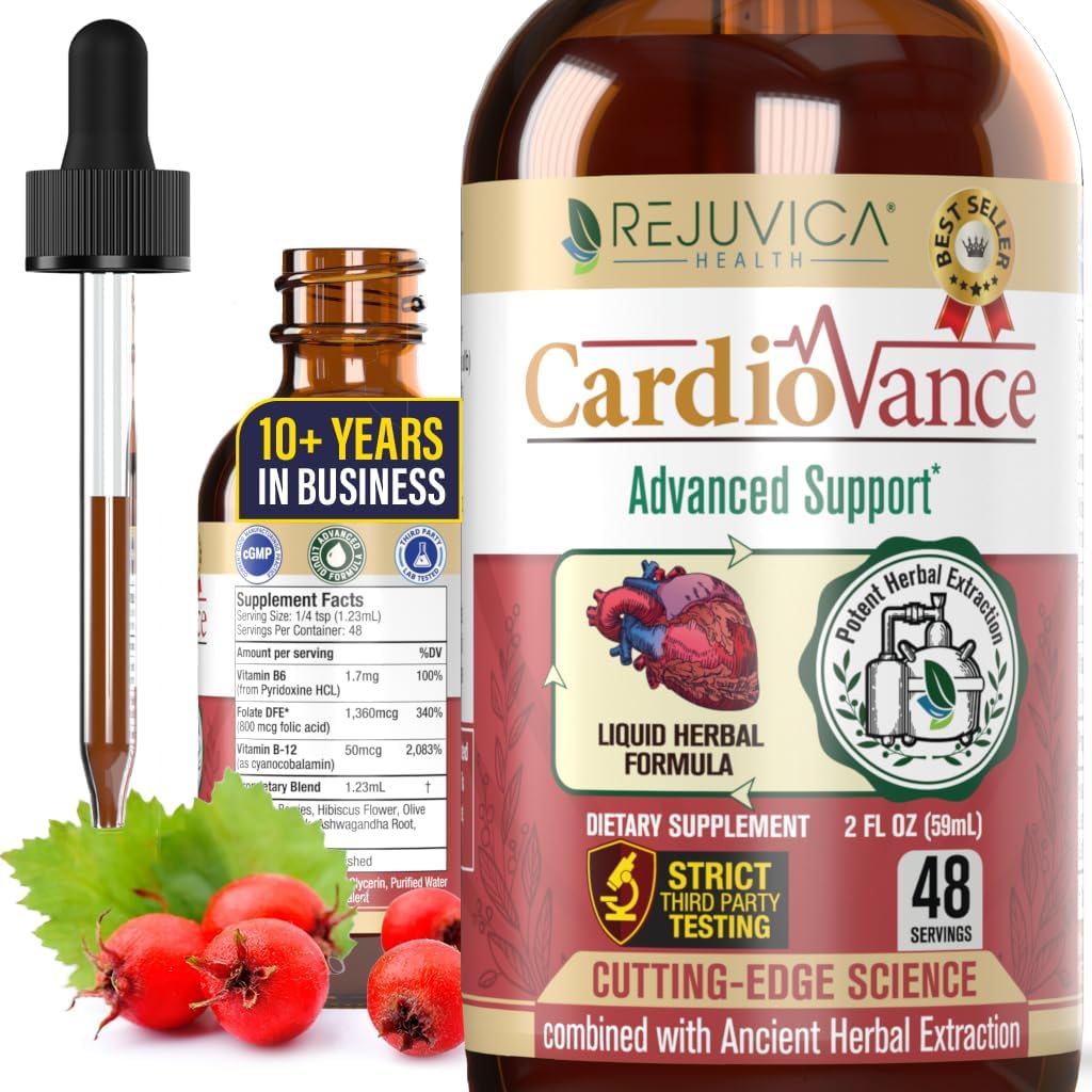Rejuvica Health CardioVance - Συμπλήρωμα υποστήριξης καρδιάς - Liquid Delivery for Better Abvortion - Hawthorne, Hibiscus, Arjuna, Olive Leaf & More!