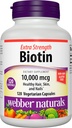 Webber Naturals Βιοτίνη 10.000 mcg, επιπλέον δύναμη, 120 κάψουλες, υγιή μαλλιά, δέρμα & νύχια, συμπλήρωμα βιταμίνης, Vegan