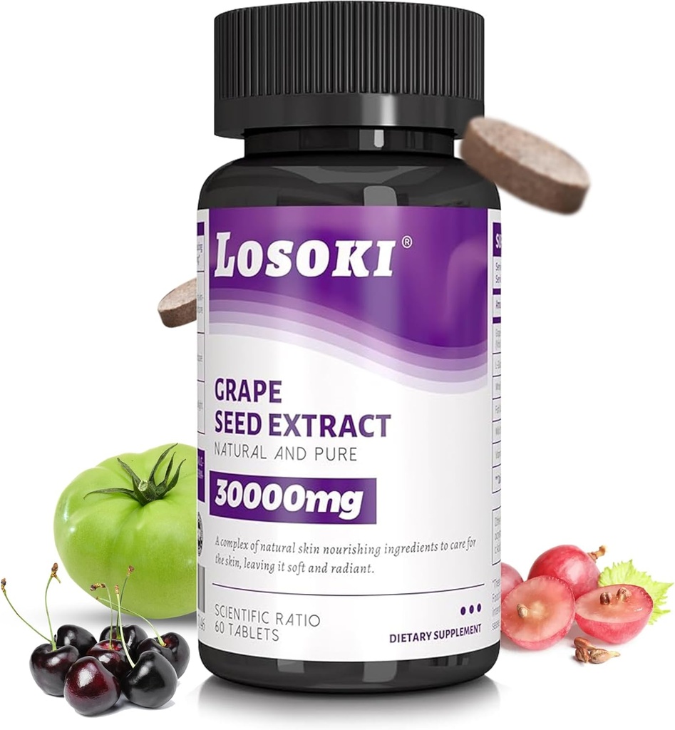 Losoki Skin Nourishing Supplement - Εγχυμένο με εκχύλισμα σπόρων σταφυλιών και βιταμίνη C - 60 δισκία