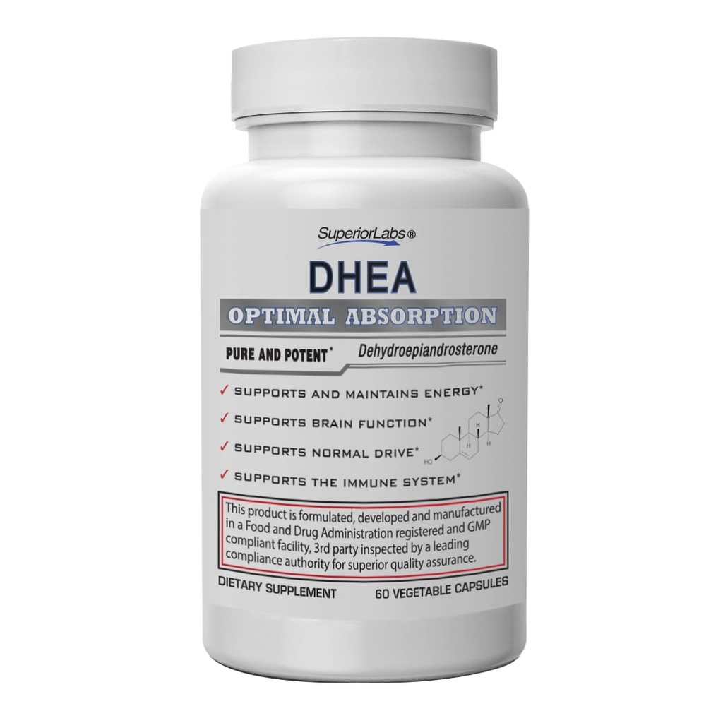 Superior Labs – Extra Strength Natural DHEA – Μη ΓΤΟ 100 mg Δόση, 60 κάψουλες λαχανικών – Προάγει την υγιή γήρανση σε άνδρες και γυναίκες – Βοηθά στην αποκατάσταση των επιπέδων ενέργειας Youthful