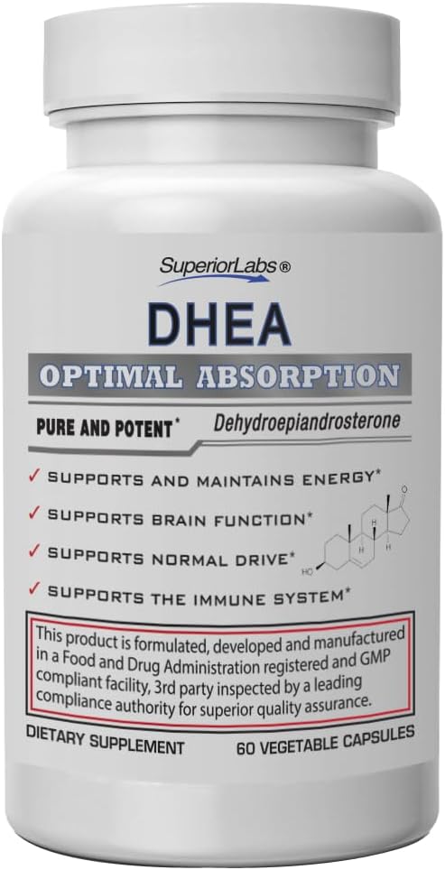 Superior Labs – Extra Strength Natural DHEA – Μη ΓΤΟ 100 mg Δόση, 60 κάψουλες λαχανικών – Προάγει την υγιή γήρανση σε άνδρες και γυναίκες – Βοηθά στην αποκατάσταση των επιπέδων ενέργειας Youthful