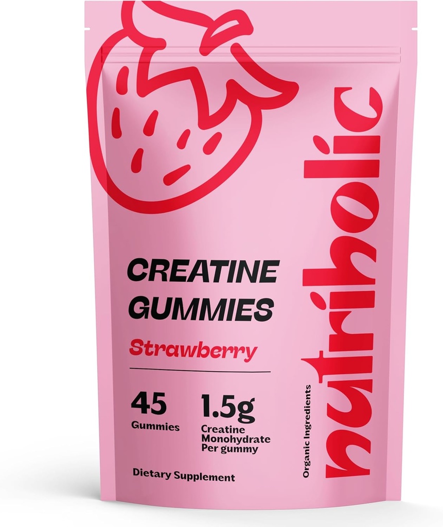Creatine Monohydrate Gummies for Men and Women - Εύκολα Digest, Vegan, Χωρίς γλουτένη, Μη ΓΤΟ, 1,5g Creatine per Gummy - 45ct (45 Count, Strawberry)