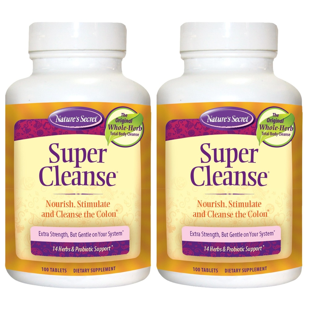 Secret Super Cleanse της φύσης Επιπλέον δύναμη Τοξίνη Detox & Απαλή αποβολή σώματος Καθαρισμός, Digestive & Colon Υποστήριξη για την Υγεία - Διεγερτική ανάμειξη 14 Βότανα με Προβιοτικά - 100 Δισκία (Pack of 2)