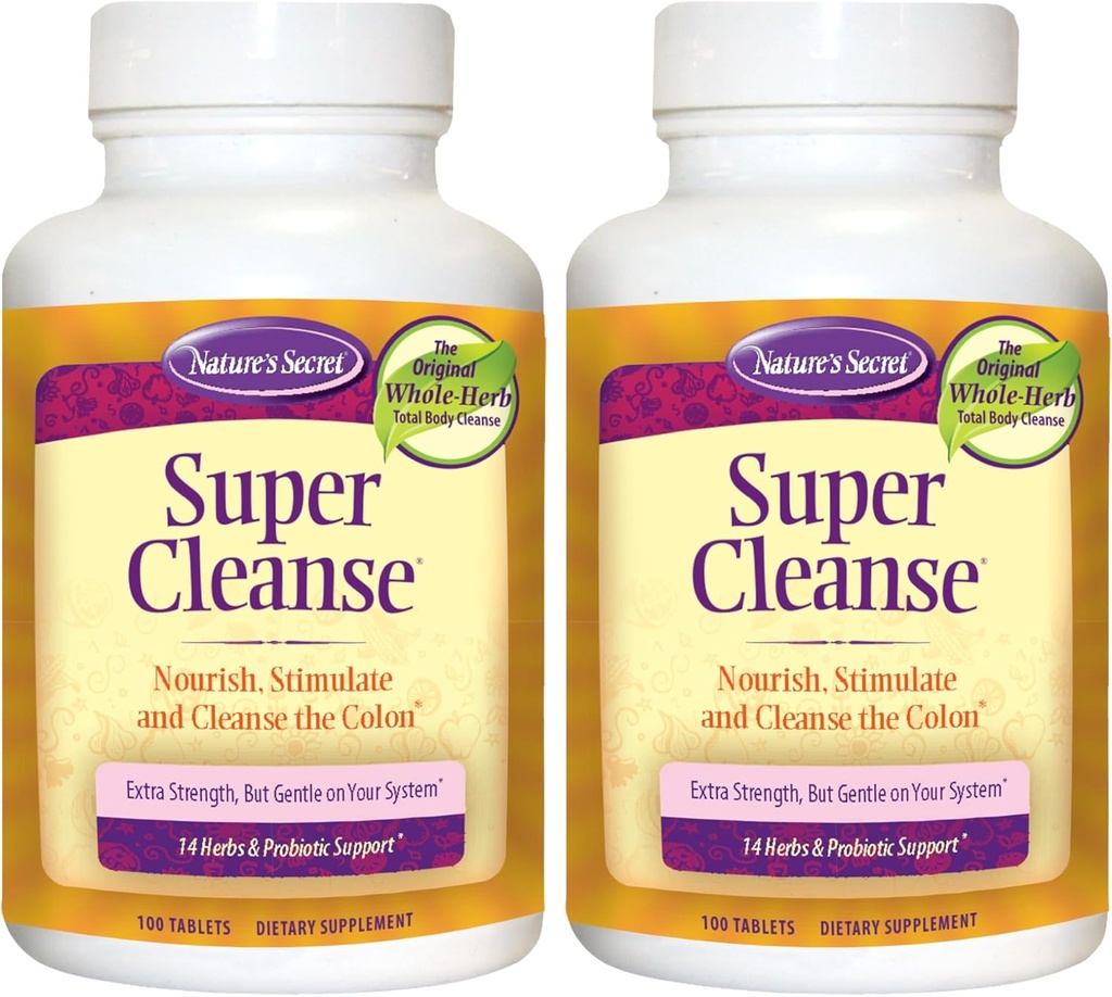 Secret Super Cleanse της φύσης Επιπλέον δύναμη Τοξίνη Detox & Απαλή αποβολή σώματος Καθαρισμός, Digestive & Colon Υποστήριξη για την Υγεία - Διεγερτική ανάμειξη 14 Βότανα με Προβιοτικά - 100 Δισκία (Pack of 2)