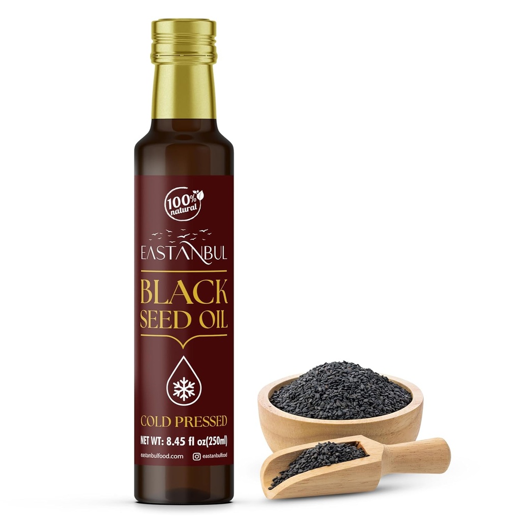 Estanbul Cold Pressed Black Seed Oil, 8.45 Fl Oz, Premium Black Seed Oil Liquid, 100% Turkish Pure Blackseed, AKA Aceite De Semilla Negra, Kalonji, Nigella, Natural, Vegan