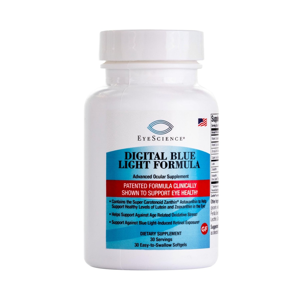 EyeScience Digital Blue Light Formula – Υποστηρίζει την υγεία των ματιών με ασταξανθίνη, λουτεΐνη και ζεαξανθίνη – βοηθά στη διατήρηση της άνεσης κατά τη διάρκεια του χρόνου της οθόνης – μη ΓΤΟ, χωρίς γλουτένη, 30 Softgels
